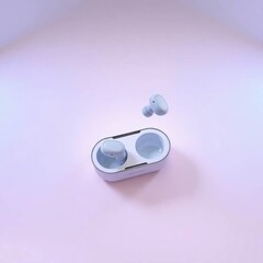 Wireless Earbuds in Charging Case on Lavender Background