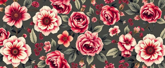 Elegant claret seamless pattern featuring vintage floral bouquets , classic, burgundy