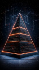 Triangular pyramid electronic Futuristic Pyramid Structure with Glowing Lines and Starry Background