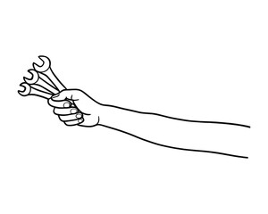 Black and white hand holding wrenches for repair and maintenance