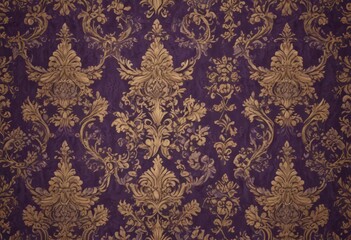 Elegant damask floral wallpaper, royal purple & gold, background, flower, design element