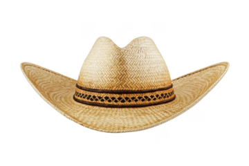 Tan Straw Hat On Black Background Showing Western Style and Vacation Theme