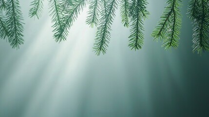 Obraz premium Sunlight shines through pine branches, creating a tranquil and natural forest atmosphere.