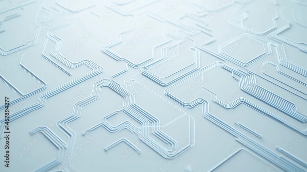 Poster abstract close-up of a digital circuit board pattern in light blue tones on a white background.