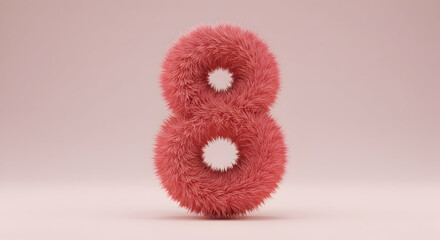 Fluffy Pink Number Eight on Soft Background with Textured Fur