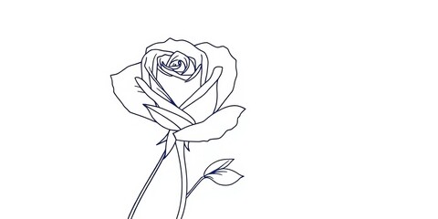 Elegant line art drawing of a single rose, delicate petals and stem, drawing, vector