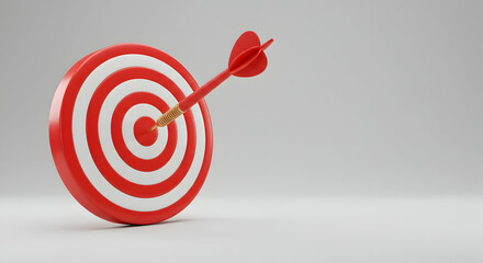Dart Hitting Center of Red and White Target on Minimalist Background