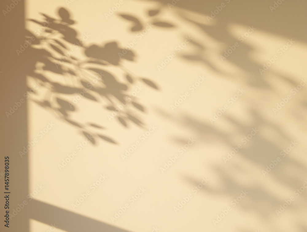Poster close-up of delicate tree leaf shadows on a white wall. the interplay of light and shadow. abstract 