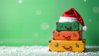 A festive scene featuring two vintage suitcases