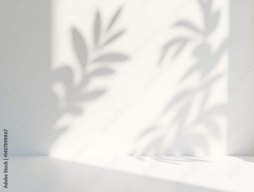 Poster close-up of delicate tree leaf shadows on a white wall. the interplay of light and shadow. abstract 