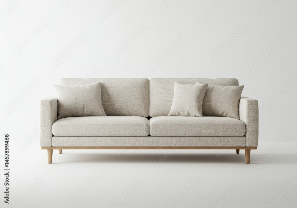 Poster elegant cream sofa with pillows against a white background in a studio setting