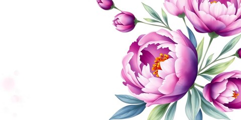 Obraz premium Elegant purple peony watercolor background, ideal for greeting cards or invitations Soft floral illustration with copy space, graphic, delicate