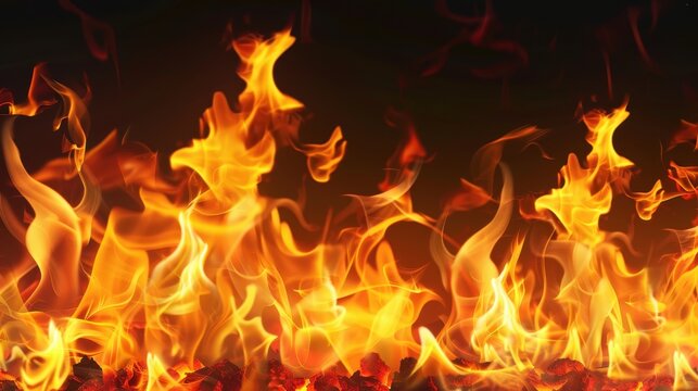 Realistic flames on black background &ndash; fire texture or dramatic burning element