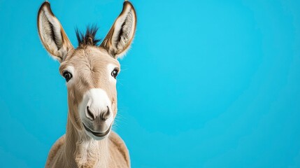 Obraz premium Happy Donkey Portrait Against a Bright Blue Background