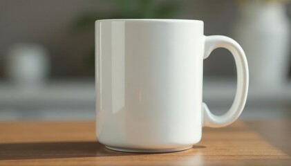 Obraz premium Classic white ceramic mug, handle detail visible , detail, front view