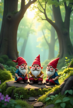 Garden Gnomes on Tree Stump