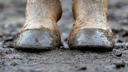 Fototapeta premium Close-up of Mud-Covered Cow Hooves on Dark Ground