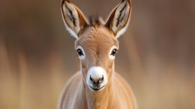 Adorable Kiang Foal Portrait Wild Ass Colt Close-up