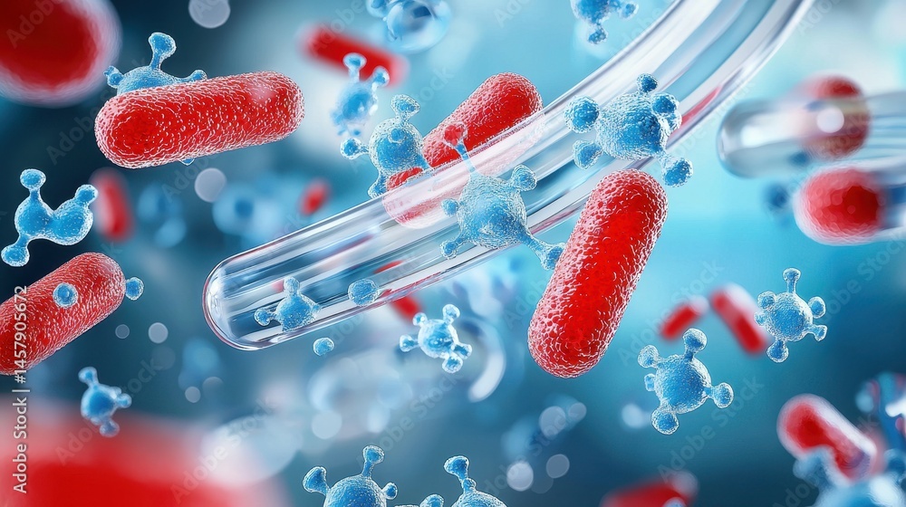 Aufkleber colorful 3d representation of bacteria and viruses in a dynamic and abstract setting.