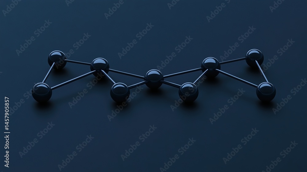 Aufkleber a minimalist 3d model representing a molecular or network structure with connected metallic spheres 