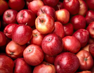 Full Frame Close-Up of Red Apples in a Fresh Heap