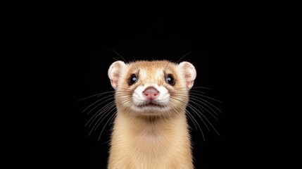 Fototapeta premium A curious ferret stares directly at the camera against a solid black background.
