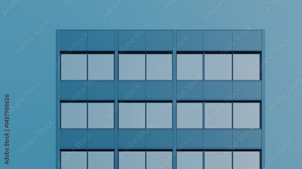 Aufkleber a minimalist blue building facade with square windows arranged in a grid pattern against a clear sky