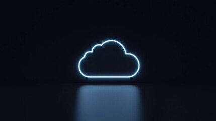 Minimalist neon cloud icon glowing in the dark, symbolizing digital technology or cloud computing.