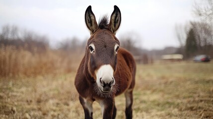 Curious Donkey in a Rural Field