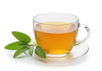 Refreshing Sage Tea in Glass Cup Herbal Beverage Drink Healthy Wellness Aromatic Natural Tranquil