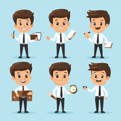 Daily activities businessman character, vector style simple color