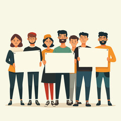 Group of diverse people standing and holding blank empty Banners or Placards