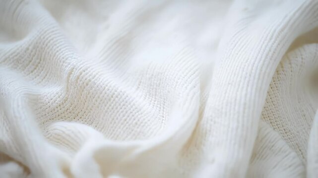 Close-Up of White Knitted Fabric with Soft Texture and Gentle Light Detailed View