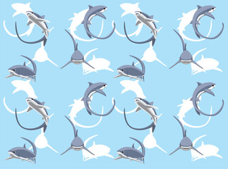 Thresher Shark Cartoon Character Seamless Wallpaper Background