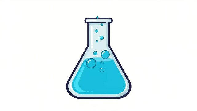 Illustration of a laboratory flask filled with blue liquid, showcasing bubbles and a clean background