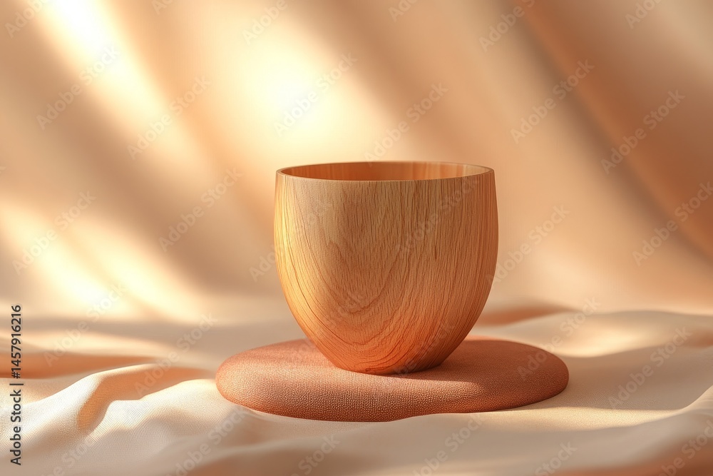 Poster empty wooden cup resting on a smooth stone base.