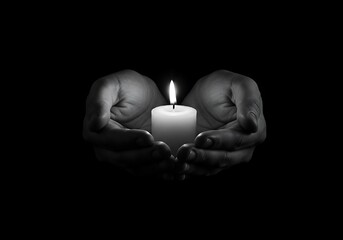 A candle held in hands, symbolizing remembrance. Generative Ai