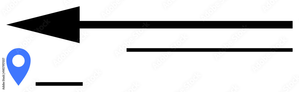 Poster blue map pin adjacent to large black arrow and lines indicating direction and movement. ideal for na