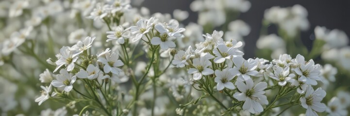 Delicate gypsophila blooms, tiny white petals, close-up view , white, subtle