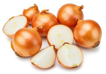 Fresh Organic Yellow Onions Sliced Isolated White Background Cooking Ingredient Food Diet Bulb Spice