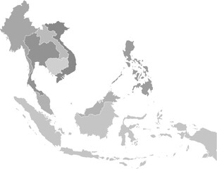 Southeast Asia vector map with country boundaries ( Cylindrical equal-area projection, PPT-compatible & fully editable)