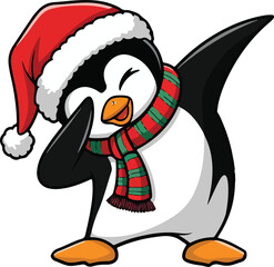 Obraz premium Cute Penguin with Santa Hat Vector