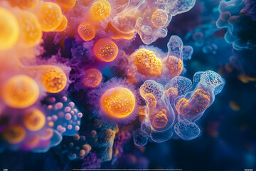 Abstract cellular structures in vibrant hues.