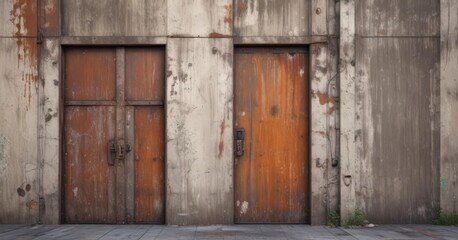 Weathered industrial facade, peeling paint, rusting metal details , image, rust, exterior