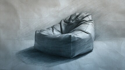 Detailed pencil sketch of a modern beanbag chair.