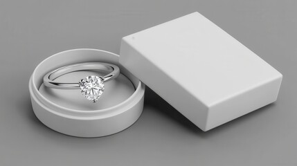 Heart Shaped Diamond Ring in Open White Box Close Up Studio Shot for Engagement or Anniversary Gift