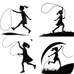 Girl Skipping Rope Silhouette Vector 