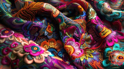 Embroidered Floral Fabric Close-up