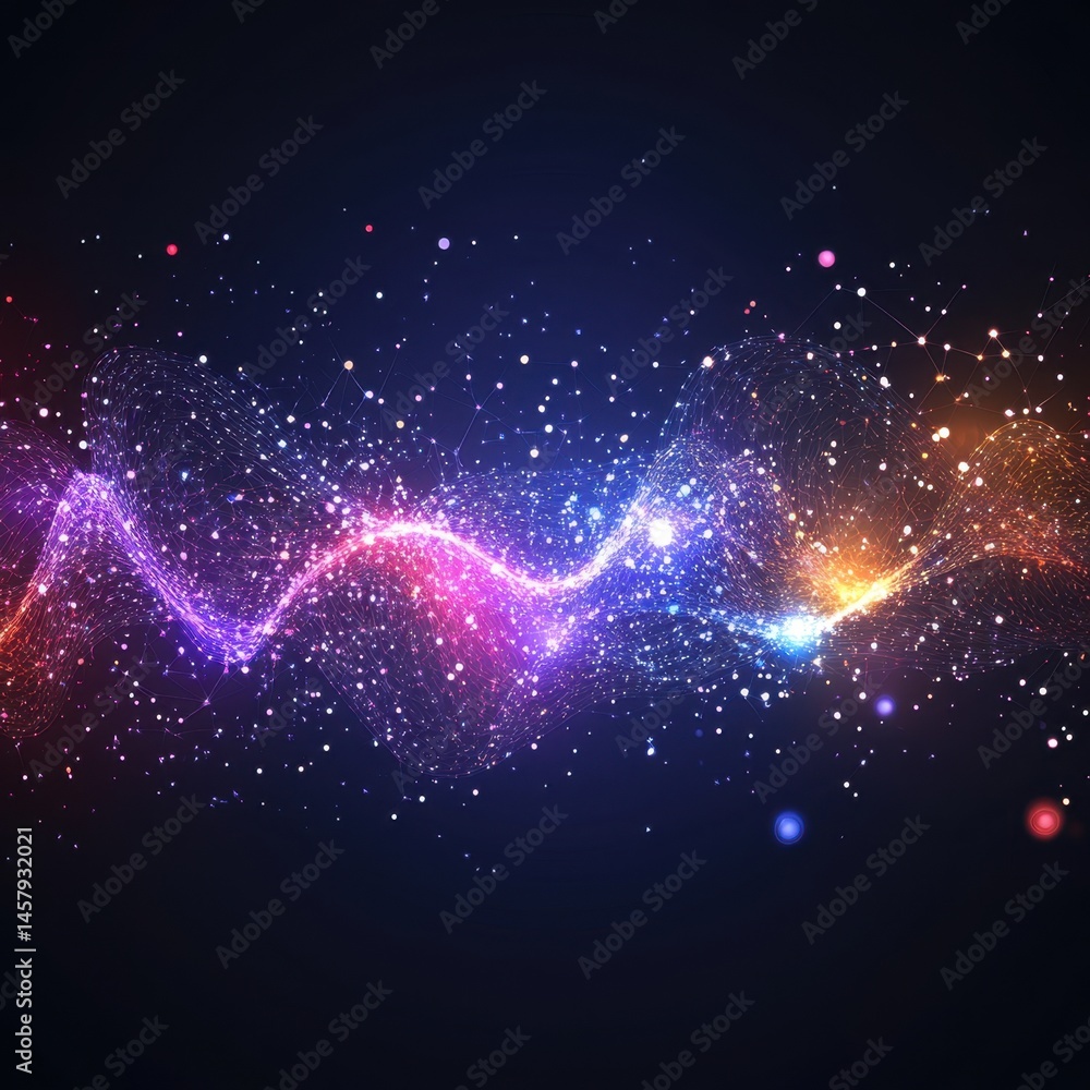 Poster abstract digital wave illustration with glowing particles and connected lines on dark background gra