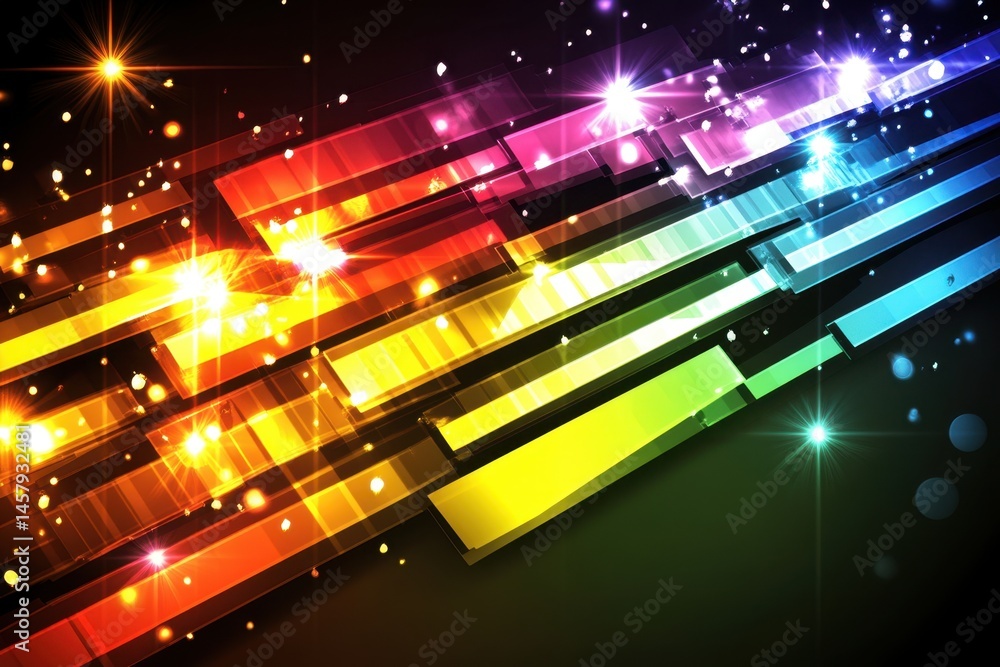 Aufkleber abstract colorful light beams with sparkling particles on a dark background design art